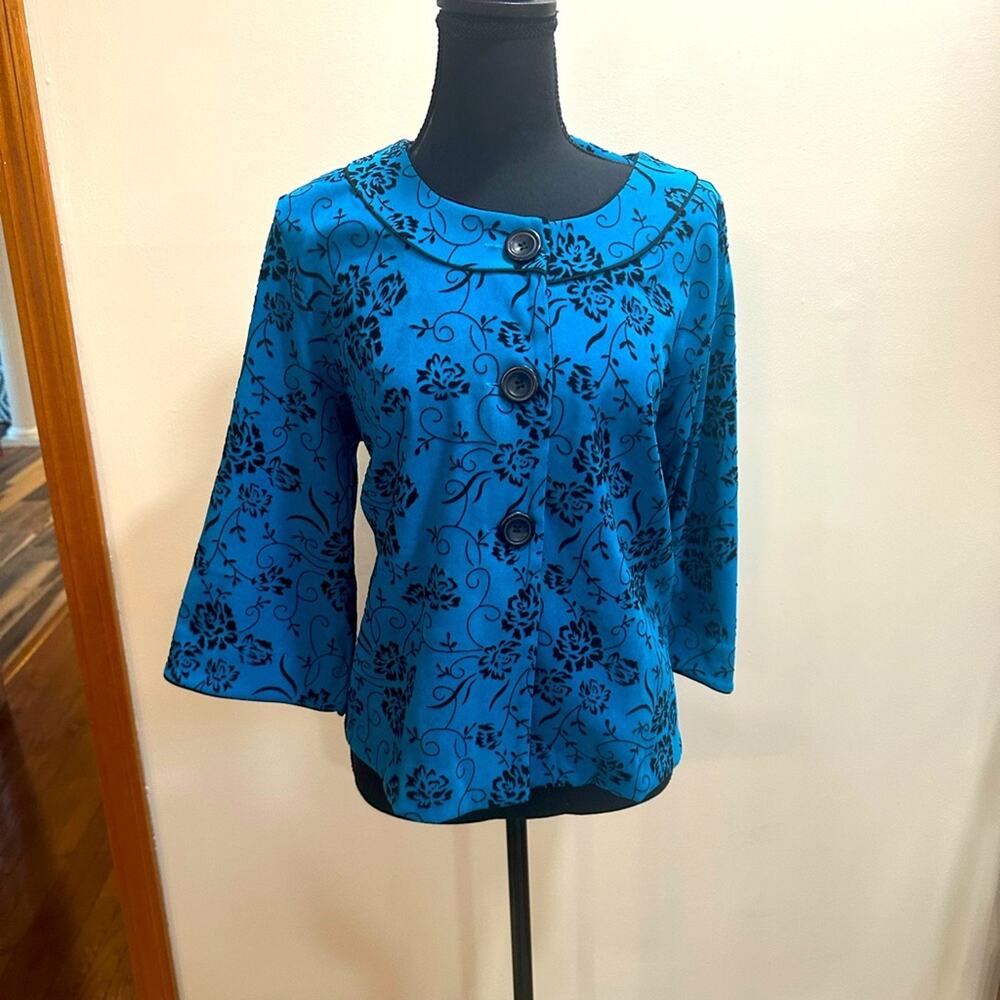 Elementz Teal Blue Floral Button Front Jacket